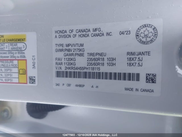 2HKRS4H55PH118115 Honda Cr-v Sport/sport-b