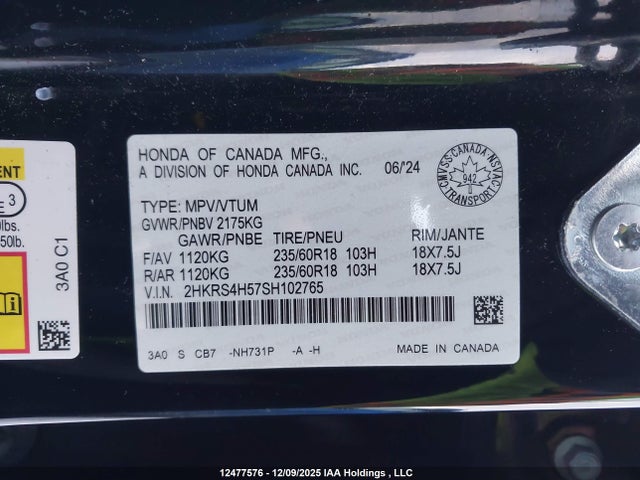 2HKRS4H57SH102765 Honda Cr-v Sport