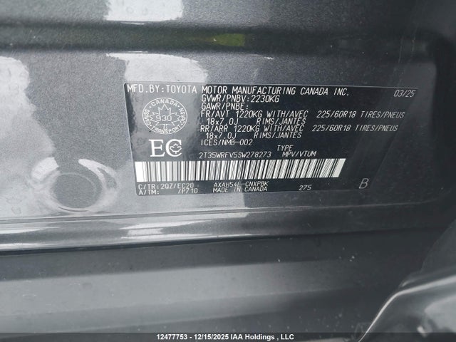 2T35WRFV5SW278273 Toyota RAV4 XSE