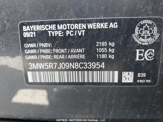 3MW5R7J09N8C33954 BMW 330i Xdrive