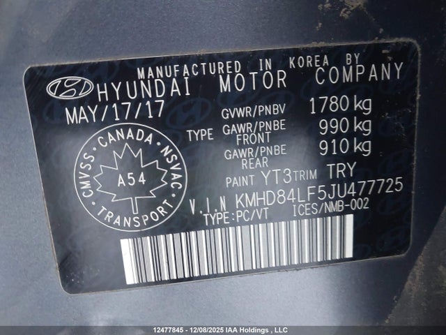 KMHD84LF5JU477725 Hyundai Elantra Sel/value/limited