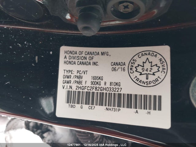 Honda k20c2 2016 2HGFC2F82GH033227 Image 9