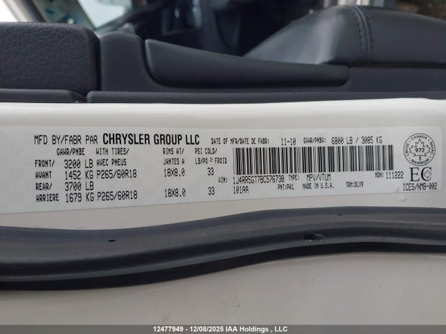 Auction sale of the 2011 Jeep Grand Cherokee Limited, vin: 1J4RR5GT7BC576738, lot number: 12477949
