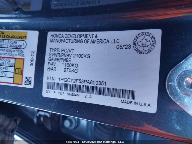 1HGCY2F53PA800351 Honda ACCORD HYBRID