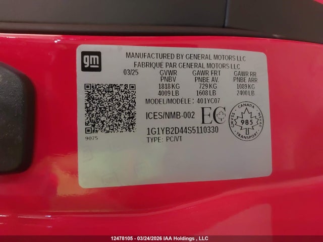 Продажа на аукционе авто 2025 Chevrolet Stingray 2lt Rwd, vin: 1G1YB2D44S5110330, номер лота: 12478105