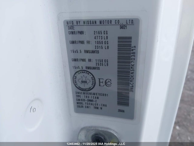 3N6CM0KN5MK703891 Nissan Nv200 S/sv