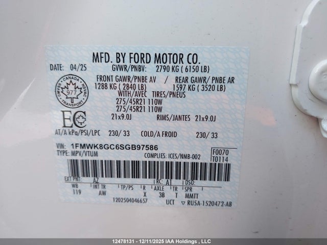 1FMWK8GC6SGB97586 Ford Explorer