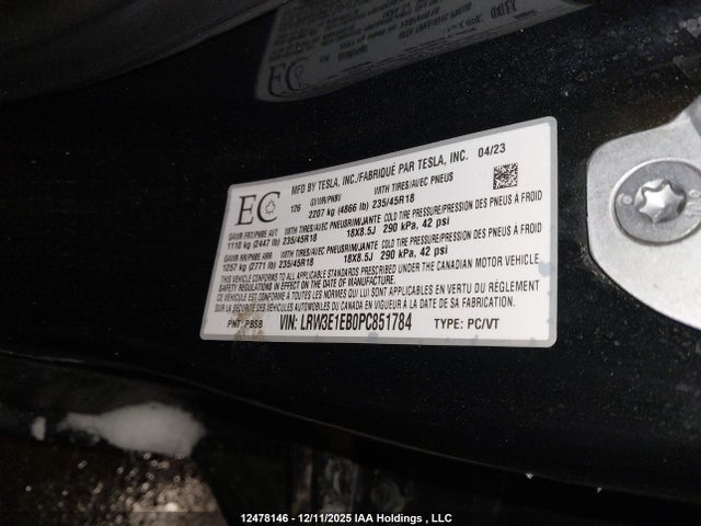 LRW3E1EB0PC851784 Tesla Model 3 Long Range