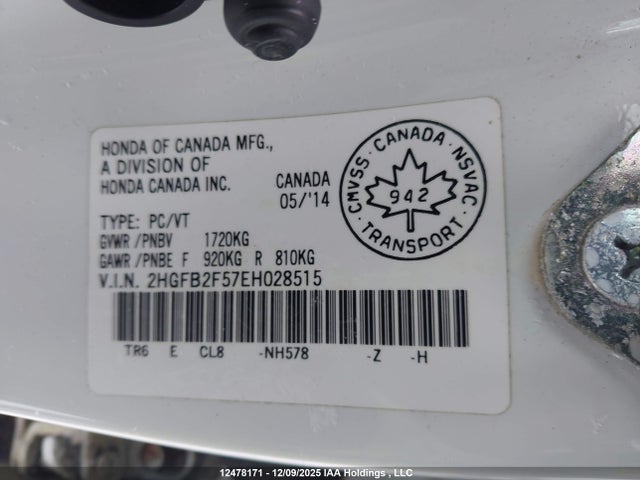 Honda r18z1 2014 2HGFB2F57EH028515 Image 9