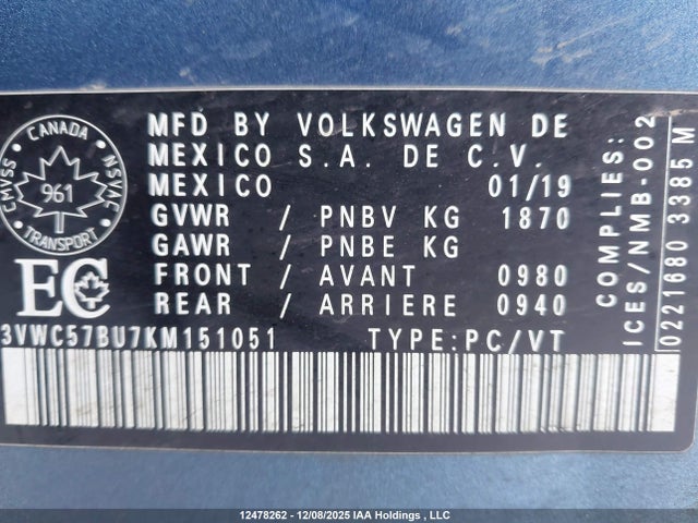 3VWC57BU7KM151051 Volkswagen Jetta