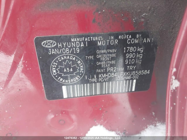KMHD84LFXKU858584 Hyundai Elantra