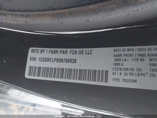 Aukcja sprzedaży 2025 Ram 1500 Rebel, vin: 1C6SRFLP9SN768938, numer aukcji: 12478364