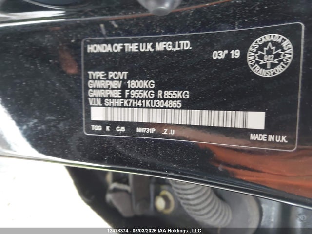 SHHFK7H41KU304865 Honda Civic Sport