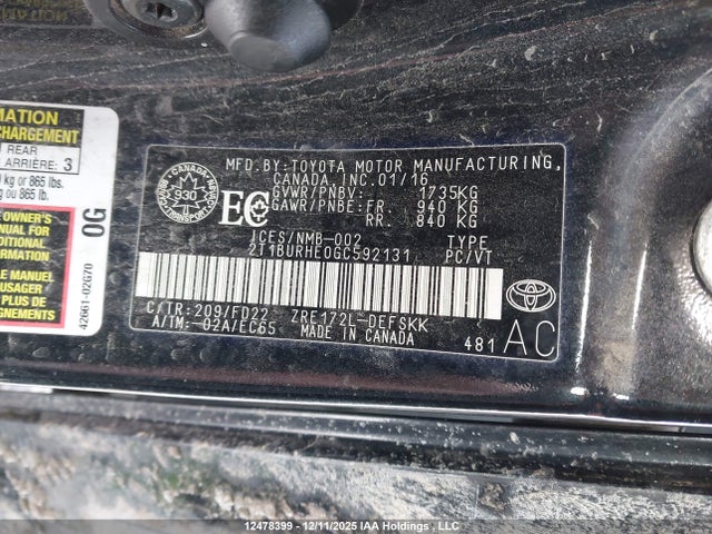 2T1BURHE0GC592131 Toyota Corolla