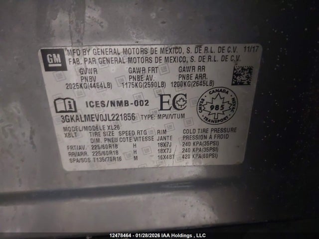 3GKALMEV0JL221856 GMC Terrain Sle