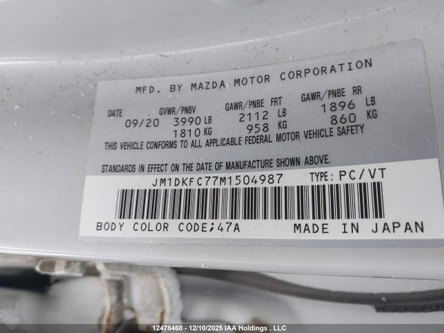 2021 Mazda Cx-3 Gs მანქანა იყიდება აუქციონზე, vin: JM1DKFC77M1504987, აუქციონის ნომერი: 12478468