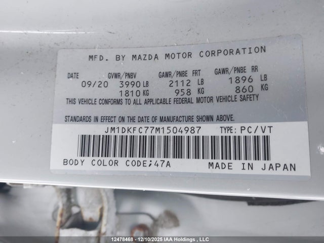 2021 Mazda Cx-3 Gs მანქანა იყიდება აუქციონზე, vin: JM1DKFC77M1504987, აუქციონის ნომერი: 12478468