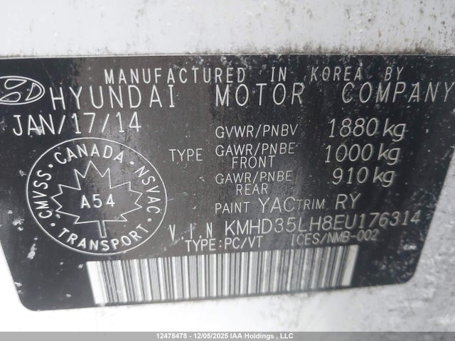 KMHD35LH8EU176314 Hyundai Elantra Gt Se
