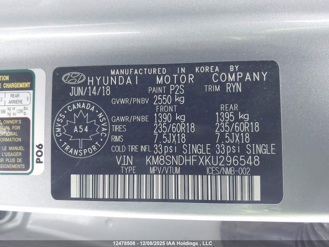 KM8SNDHFXKU296548 Hyundai Santa Fe Xl Se