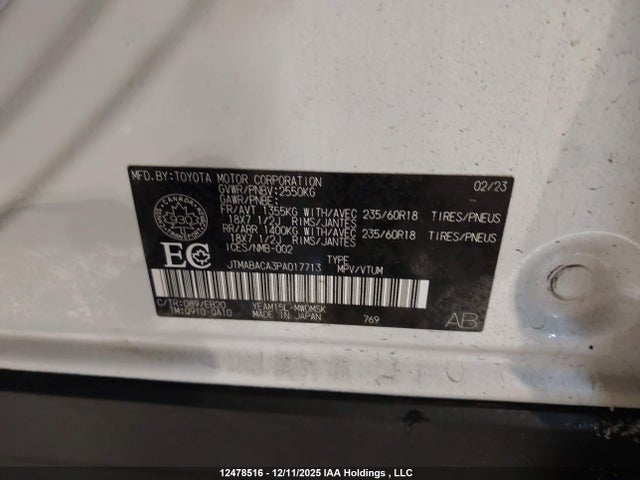 Aukcja sprzedaży 2023 Toyota Bz4x, vin: JTMABACA3PA017713, numer aukcji: 12478516