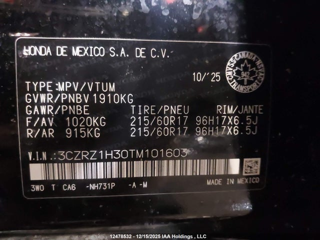 3CZRZ1H30TM101603 Honda HR-V