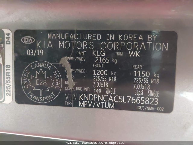 Продажа на аукционе авто 2020 Kia Sportage Ex/ex Premium/ex Premium S/ex S/ex Tech, vin: KNDPNCAC5L7665823, номер лота: 12478552