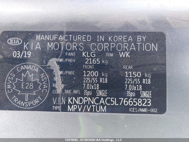 Продажа на аукционе авто 2020 Kia Sportage Ex/ex Premium/ex Premium S/ex S/ex Tech, vin: KNDPNCAC5L7665823, номер лота: 12478552