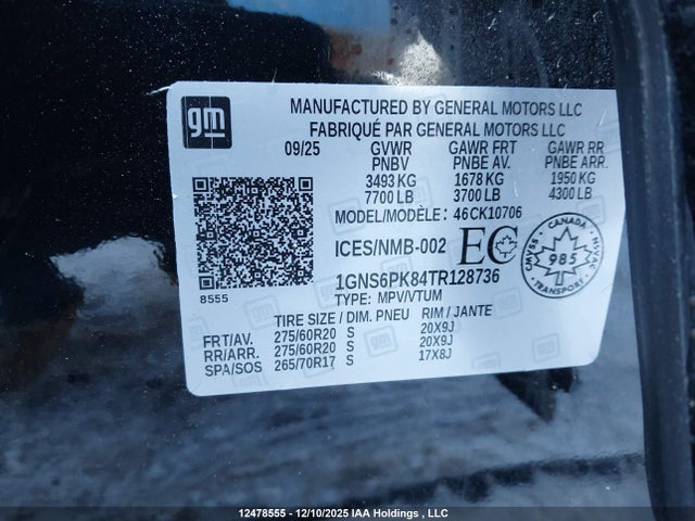 1GNS6PK84TR128736 Chevrolet Tahoe K1500 Z71