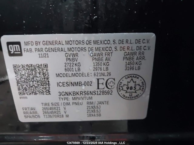 3GNKBKRS6NS128592 Chevrolet BLAZER RS