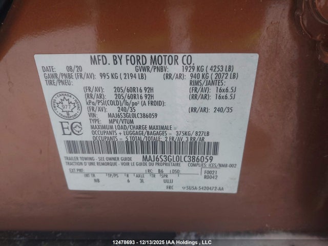 MAJ6S3GL0LC386059 Ford Ecosport Se
