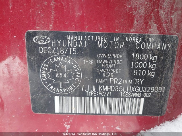 KMHD35LHXGU329391 Hyundai Elantra Gt Limited