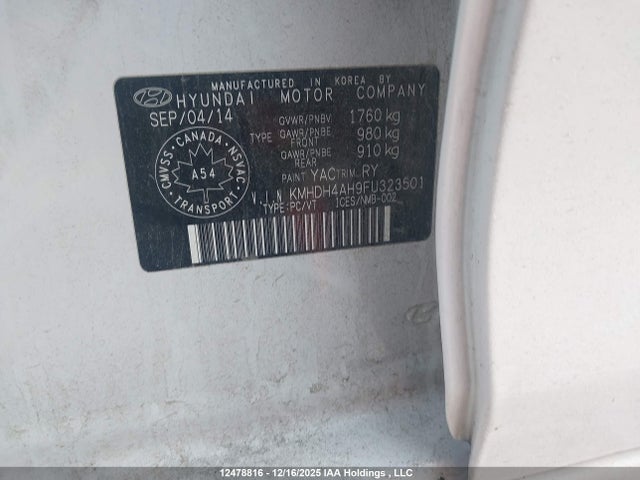 KMHDH4AH9FU323501 Hyundai Elantra Limited