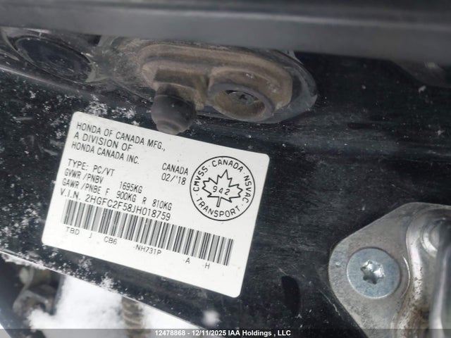 Продажа на аукционе авто 2018 Honda Civic, vin: 2HGFC2F58JH018759, номер лота: 12478868