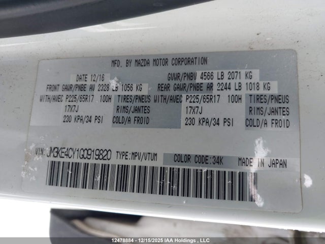 JM3KE4CY1G0919820 Mazda Cx-5 Gs