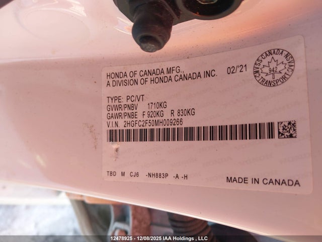 Aukcja sprzedaży 2021 Honda Civic Lx, vin: 2HGFC2F50MH009266, numer aukcji: 12478925