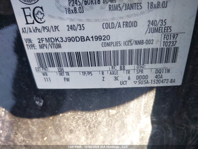 Aukcja sprzedaży 2013 Ford Edge Sel, vin: 2FMDK3J90DBA19920, numer aukcji: 12478945