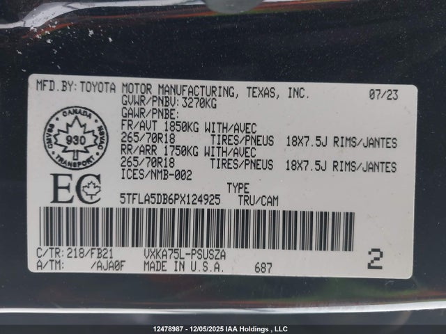 Toyota v35a-fts 2023 5TFLA5DB6PX124925 Image 9