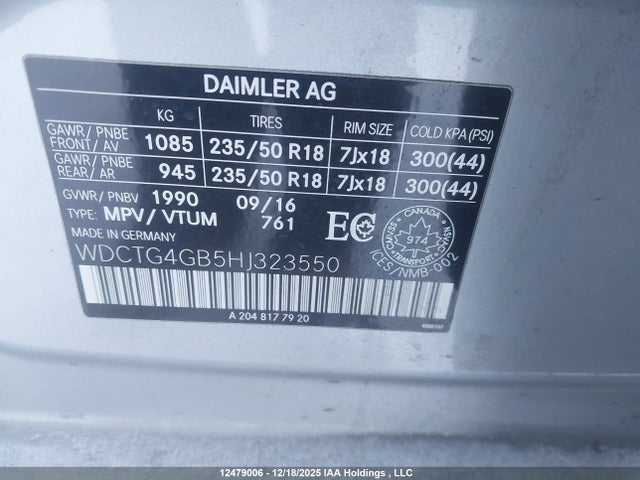 WDCTG4GB5HJ323550 Mercedes-Benz Gla 250 4matic