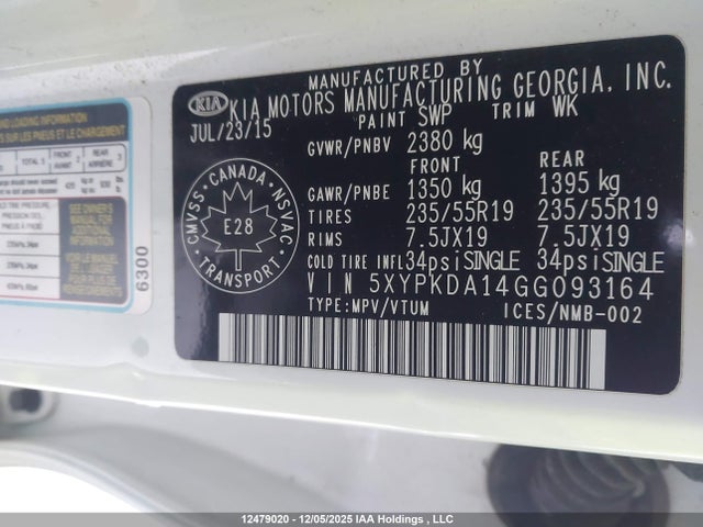 5XYPKDA14GG093164 KIA Sorento