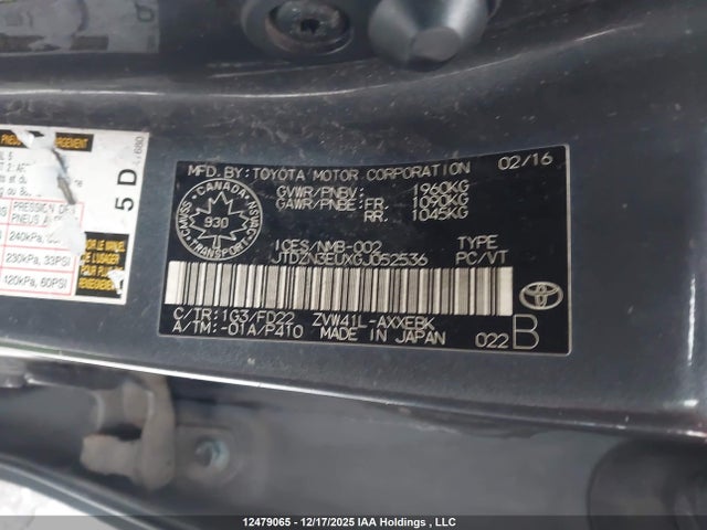 JTDZN3EUXGJ052536 Toyota PRIUS V