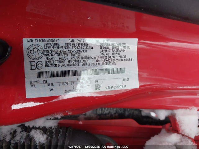 Продаж на аукціоні авто 2013 Ford Focus Se, vin: 1FADP3F20DL154581, номер лоту: 12479097