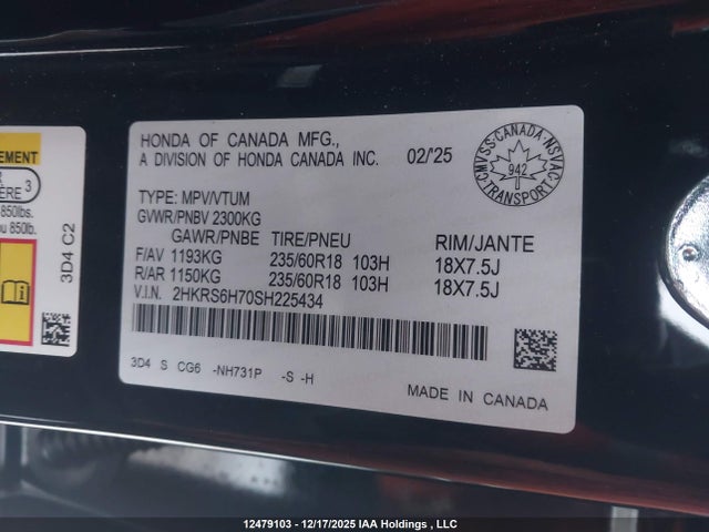 2HKRS6H70SH225434 Honda CR-V EXL