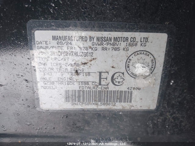 3N1CP5BVXRL589012 Nissan KICKS S