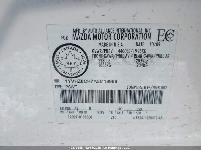 Aukcja sprzedaży 2010 Mazda Mazda6 Gt-i4, vin: 1YVHZ8CH7A5M18966, numer aukcji: 12479148
