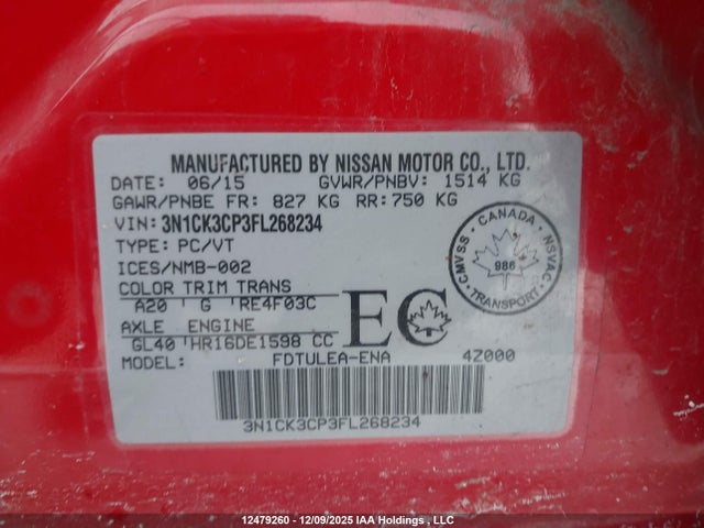 Продажа на аукционе авто 2015 Nissan Micra S/sr/sv, vin: 3N1CK3CP3FL268234, номер лота: 12479260