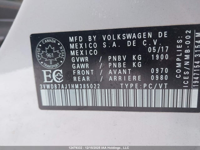 3VWDB7AJ1HM385022 Volkswagen JETTA SE