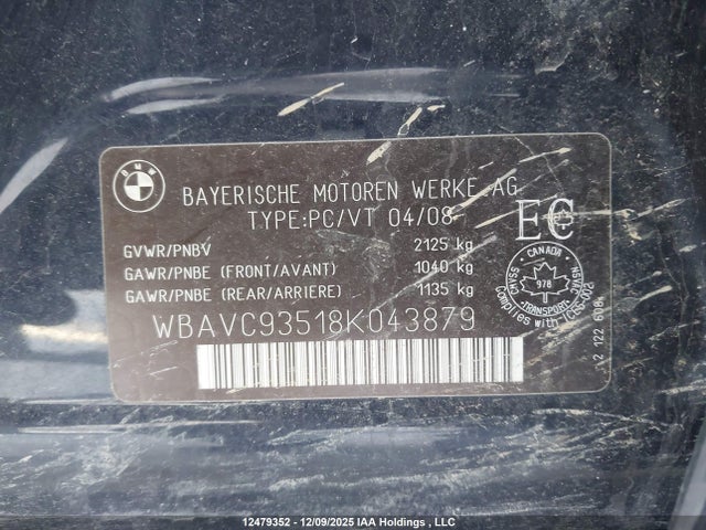Aukcja sprzedaży 2008 Bmw 328xi, vin: WBAVC93518K043879, numer aukcji: 12479352