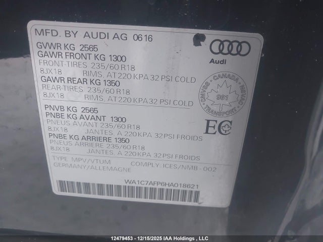 2017 Audi Q5 3.0t Progressiv მანქანა იყიდება აუქციონზე, vin: WA1C7AFP6HA018621, აუქციონის ნომერი: 12479453