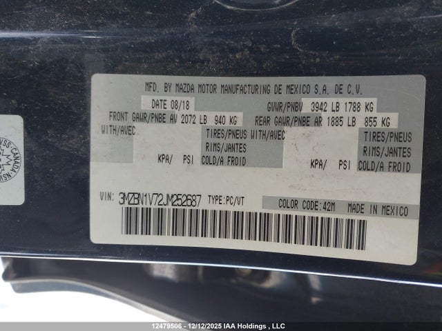 3MZBN1V72JM252687 Mazda 3 Gs