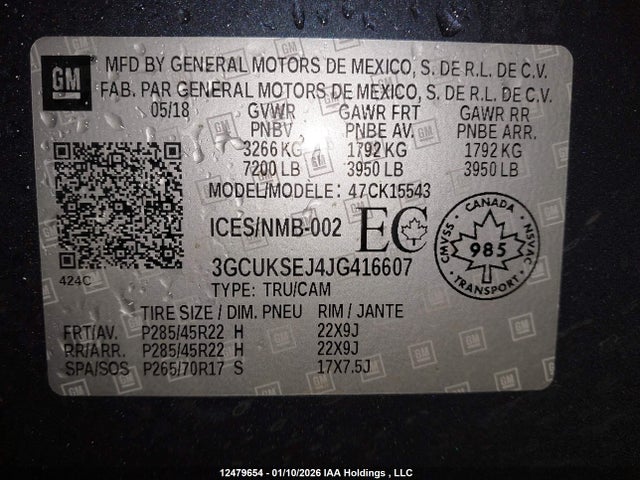 3GCUKSEJ4JG416607 Chevrolet Silverado 1500 1lz/2lz